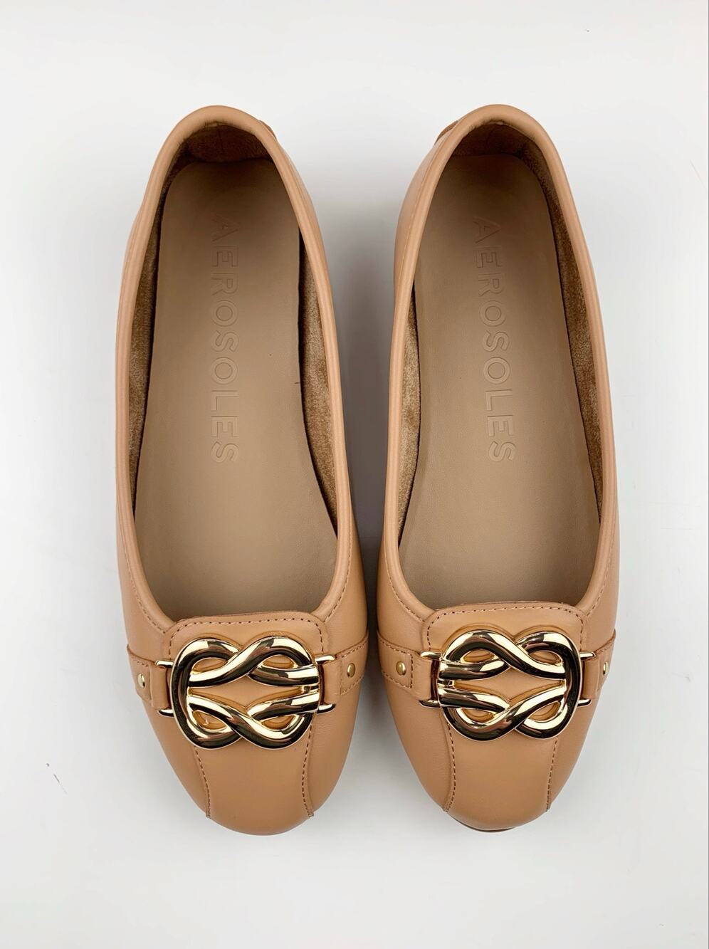 Aerosoles Big Bet Slip On Ballet Flats Tan Faux Leather Comfort Shoes Women's 9